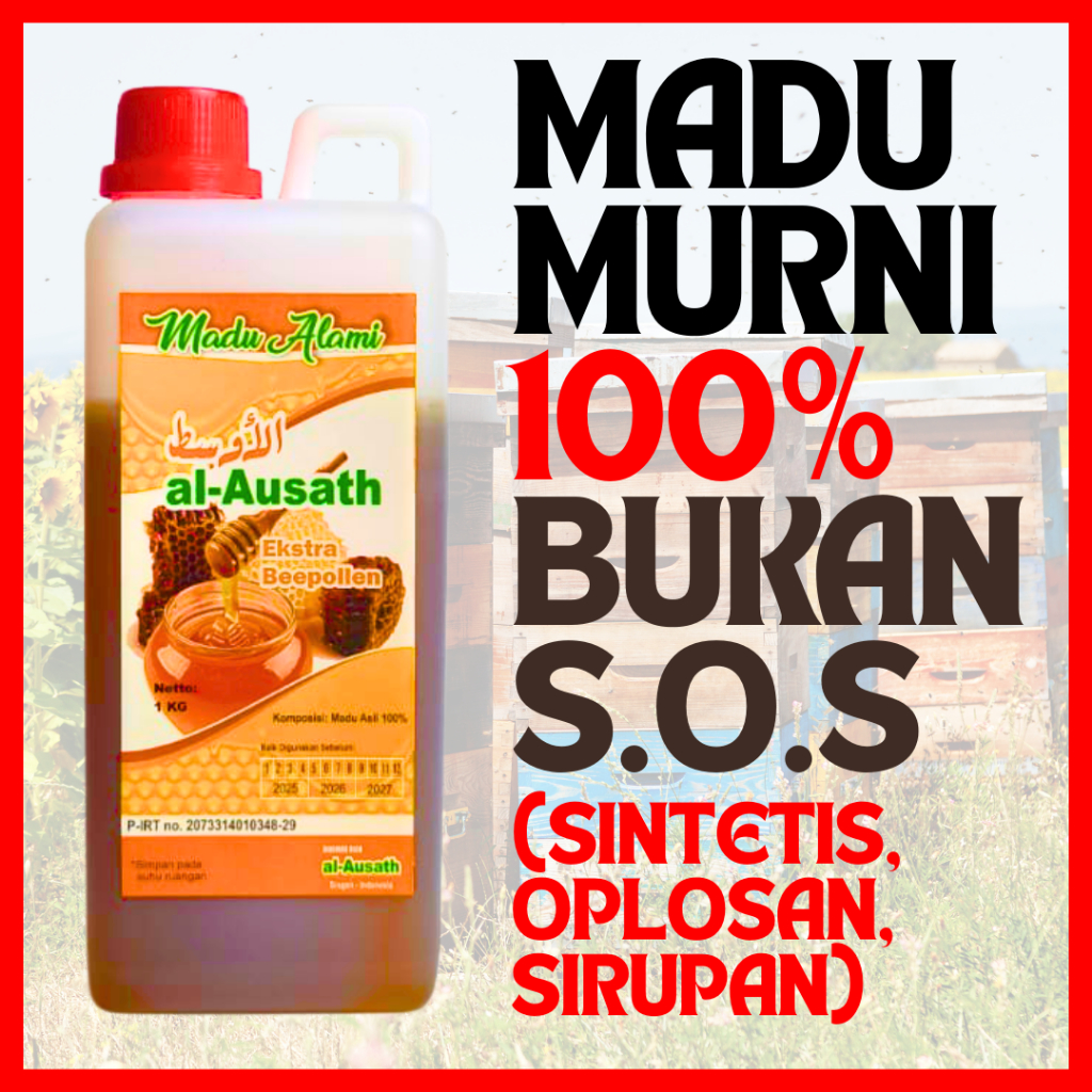 

1KG MADU ASLI AL-AUSATH NEKTAR MULTIFLORA RAW HONEY - MENINGKATKAN IMUNITAS TUBUH MENGATASI PENYAKIT LAMBUNG MAAG PROGRAM HAMIL - Madu Murni Asli 100% Original Tanpa Campuran + Bonus Gratis 1 Botol Bee Pollen