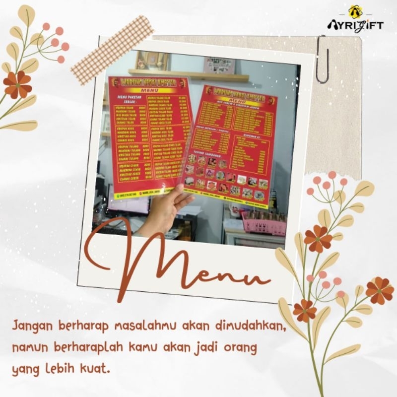 cetak menu + laminating A4/F4
