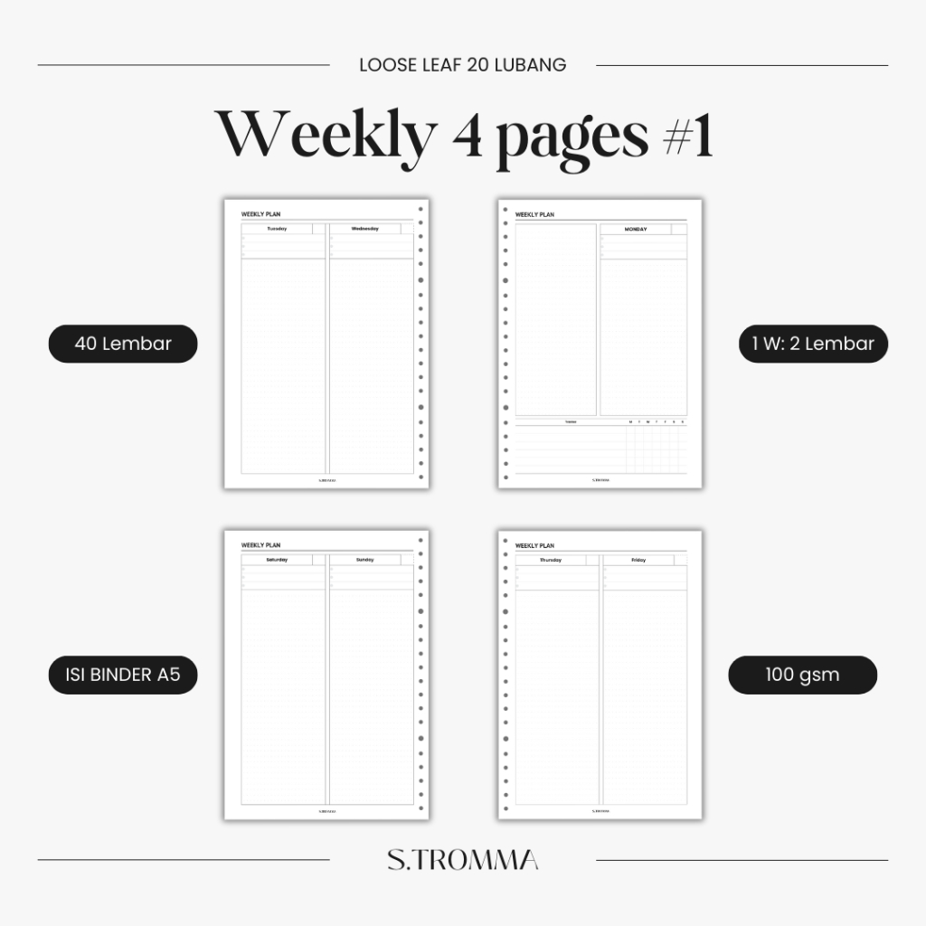 

S.TROMMA Loose Leaf, Weekly Plan 4 Pages, isi binder