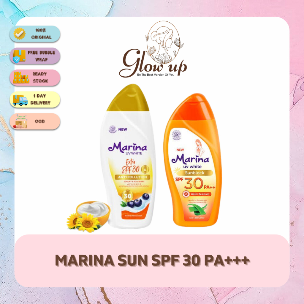 Terlaris GLOWUPMARINA UV WHITE SUNBLOCK SPF 30 PA++ Sunblock badan