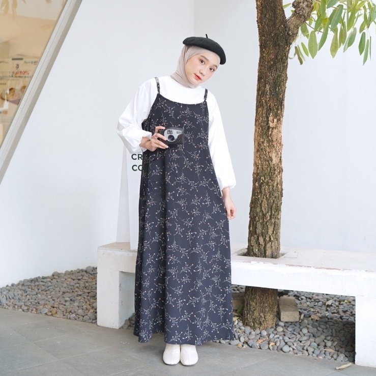 Bagus YUBI OVERALL WANITA KOREA  SLOOPY JEJU OVERALL DRESS MOTIF BUNGA KOREAN STYLE