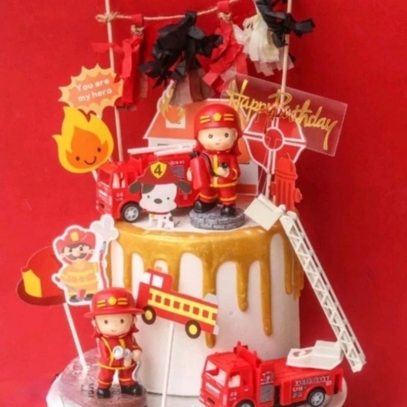 topper cake kue tumpeng hiasan pemadam kebakaran damkar dekorasi ulang tahun