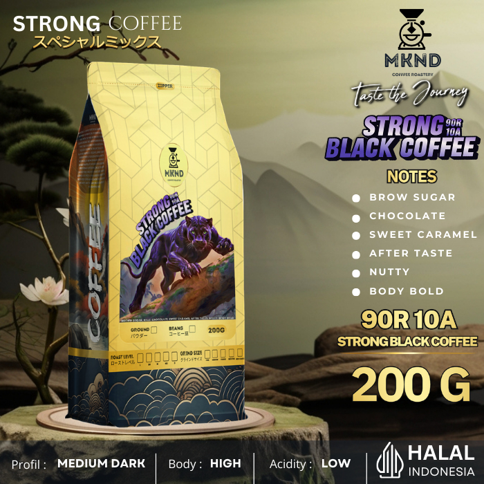 

MKND COFFEE ROASTERY - Black Coffee Strong Blend 200gr Arabika 10% Robusta 90% | Cappuccino | Medium Dark | Espersso | Tubruk Kopi Biji Kopi 100% Grade 1