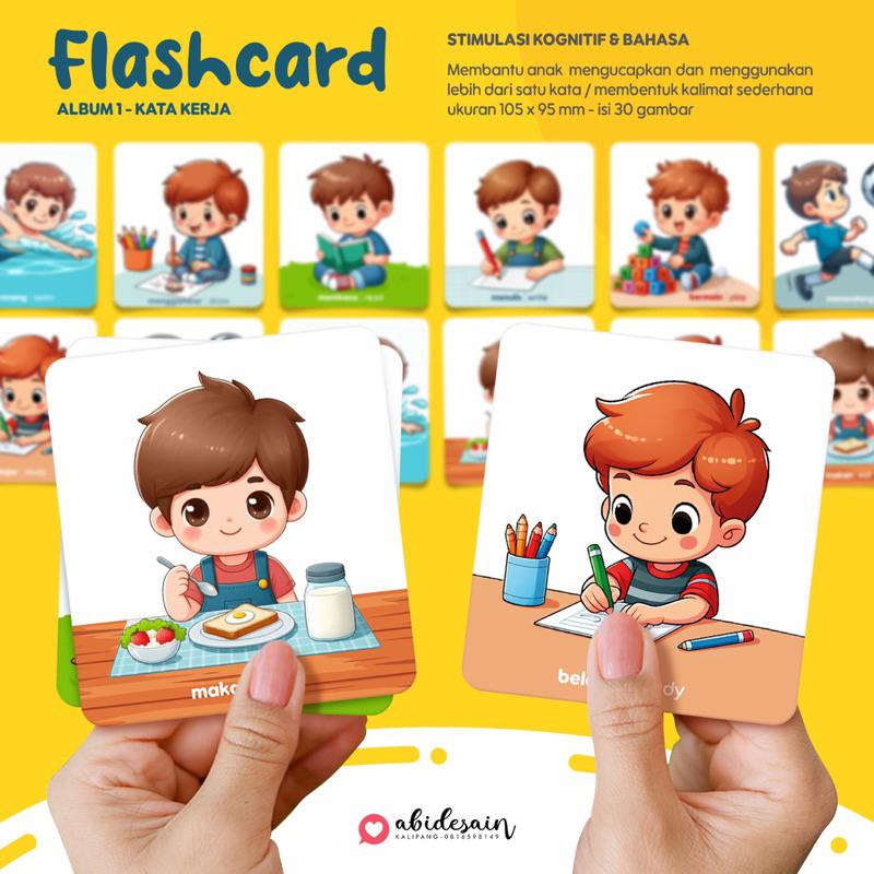 Flash Card Mengenal Kata Kerja - Kartu Belajar Kosa Kata