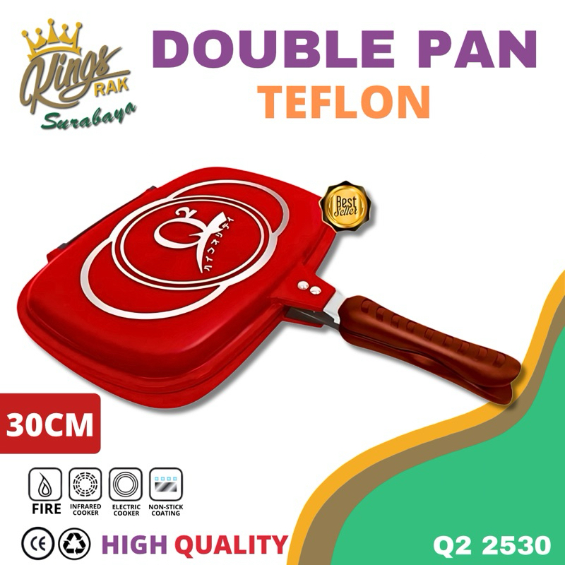 Double Pan Korean Grill Pan Teflon Bolak Balik Anti Lengket 30 cm Panggangan Dua Sisi Wajan Teflon B