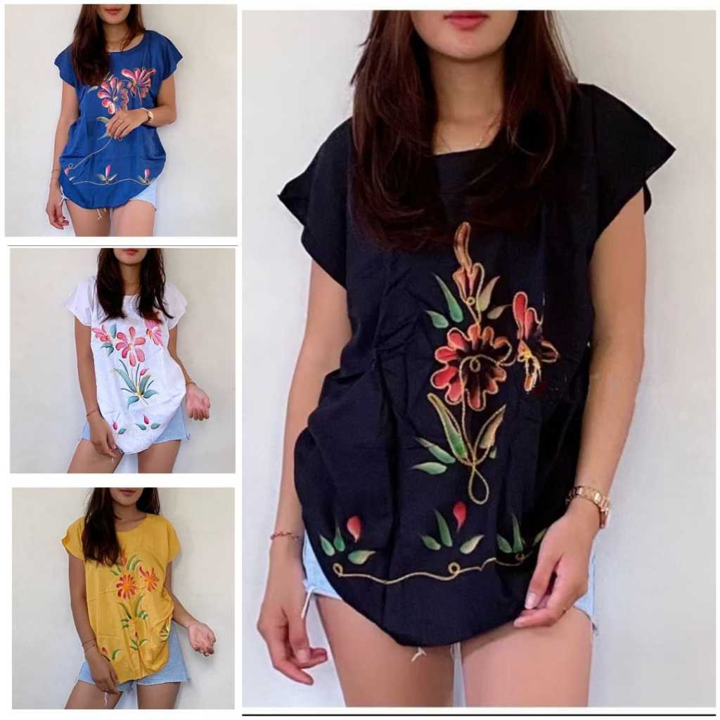Baju Bali Wanita kaos Bordir Bunga Rayon Bali