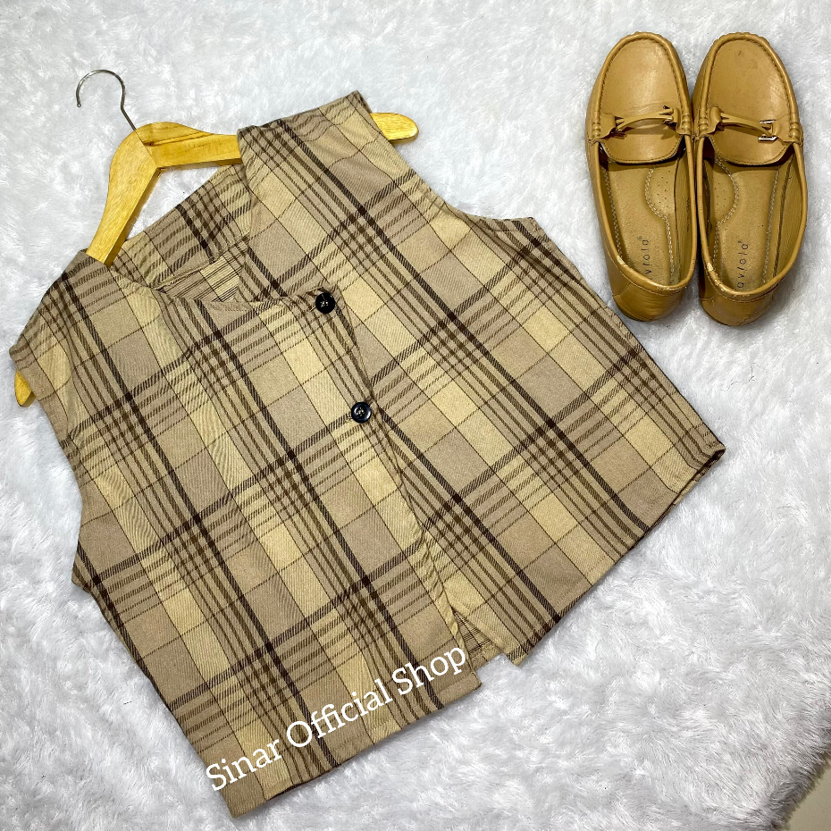 Nuna Vest Basic Wanita / Outer Kotak Kotak Vest Flanel Atasan Wanita Crop Nuna Vest Tanpa Inner