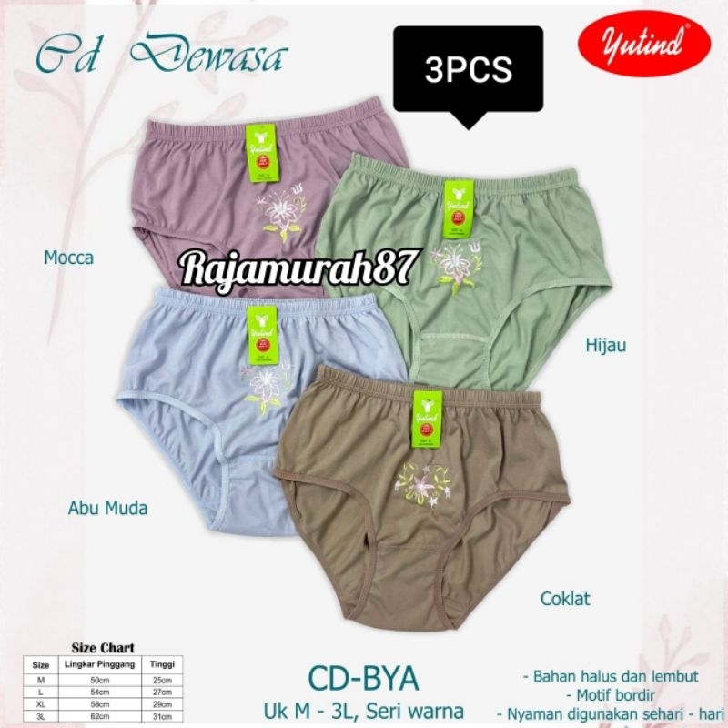( 3PCS) CD Bordir Yutind Warna Terbaru / Celana Dalam Bordir Yutind