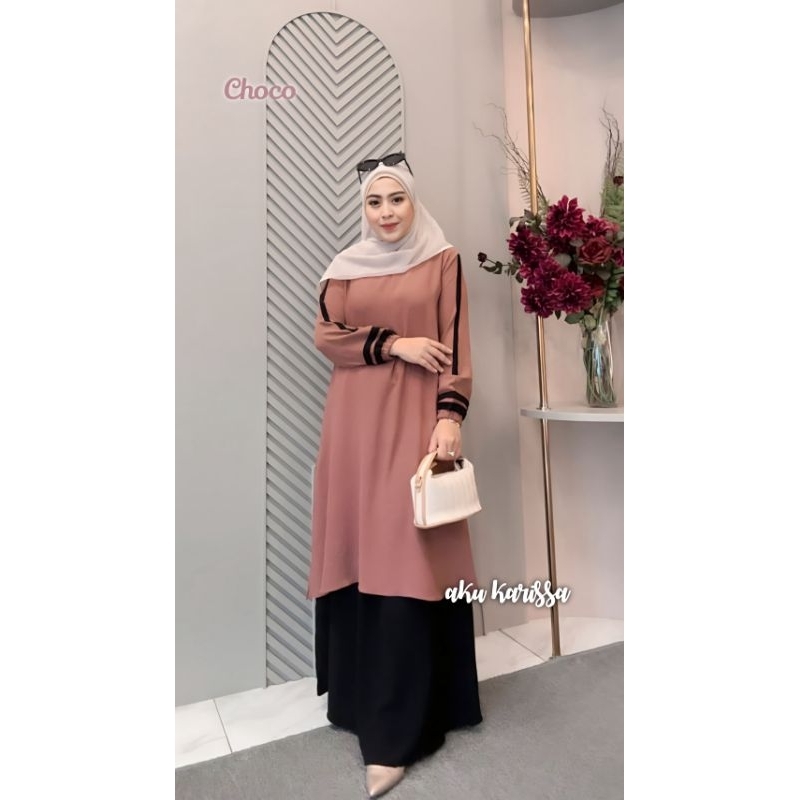 SET ROK MALAY CINDY CRINGKEL BY AKU KARISSA SET TUNIK LIST KEKINIAN MOTIF POLOS COMBI WARNA TERBARU