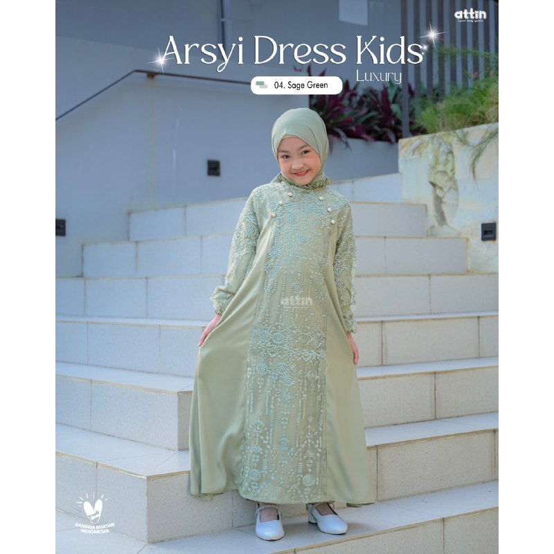 Arsyi Dress Kids Luxury - Lengan Panjang bahan versace silk lembut dan ringan kombinasi embroidery m