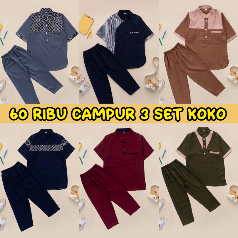 PAKET 3 SET KOKO ANAK USIA 1-10 TAHUN CAMPUR MODEL