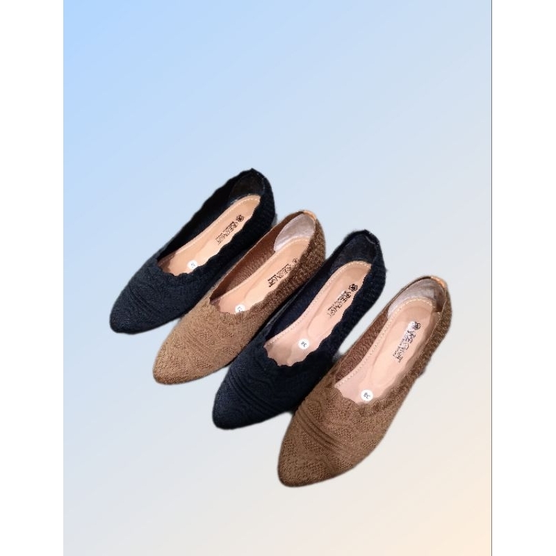 sepatu flat balet rajut wanita import