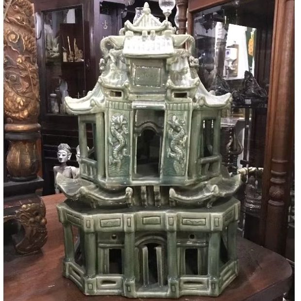 Keramik Hijau Celadon Rumah China Ukir Naga Big Lawas Jadul Antik
