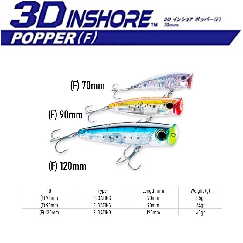 Yo-zuri Yozuri 3D Inshore Popper (F) 70mm 90mm 120mm Lure Umpan Pancing