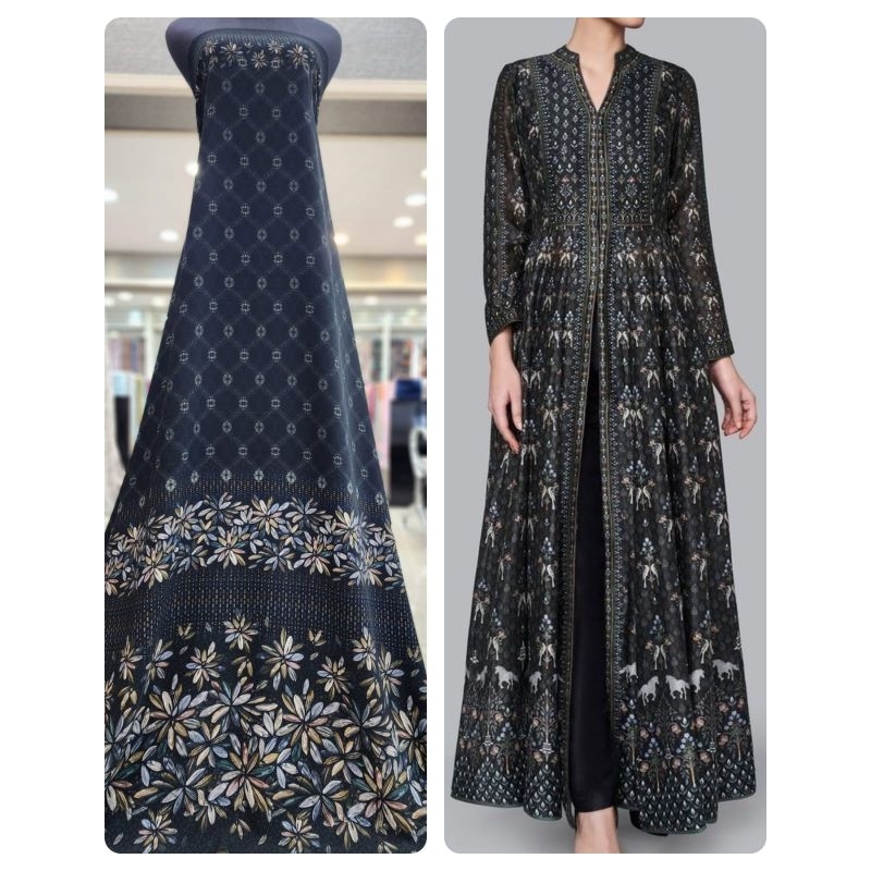 kain crepe silk jet black motif