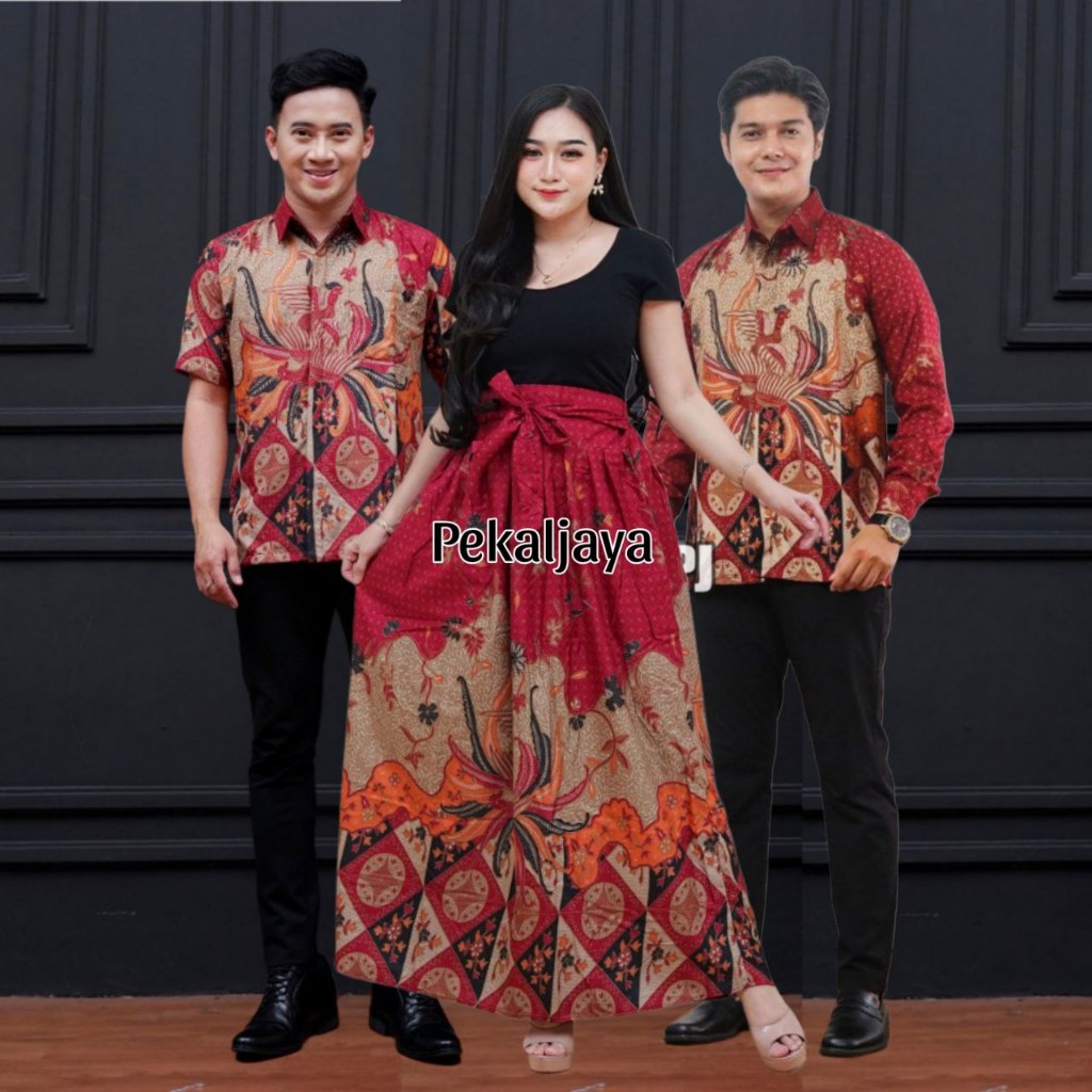 Couple Rok Kemeja Batik panjang payung Terbaru Motif kopri merah polykatun PEKALJAYA