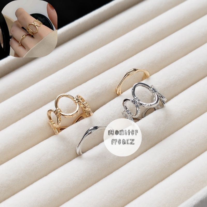 Armour Gold Silver Ring Set | Cincin Emas Perak Vintage Adjustable, Cincin Pria Wanita, Gaya Retro, 