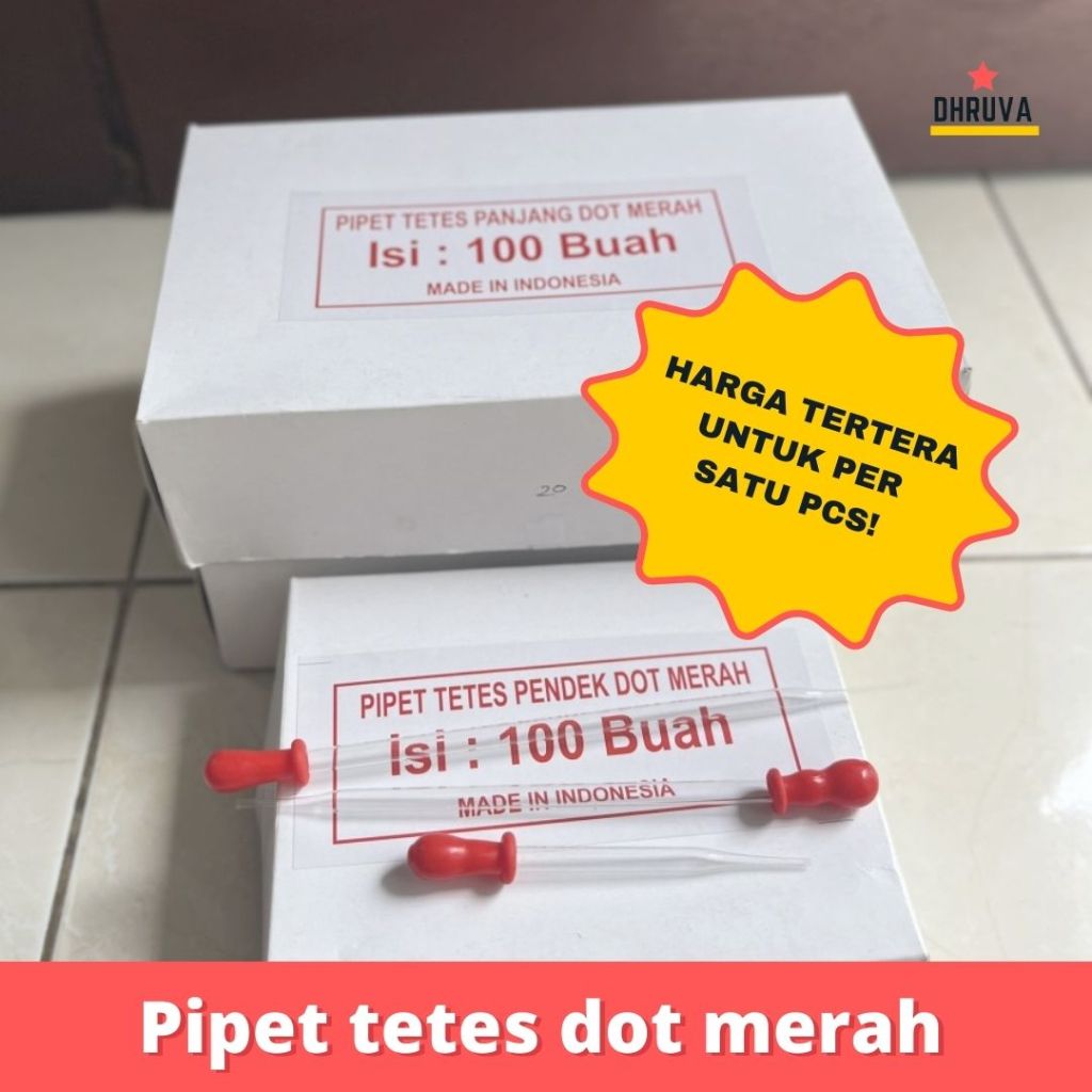 Pipet Tetes Pendek 10 cm / Pipet Tetes Kaca / Pipet Tetes Dot Merah 10 cm / Pipet Tetes Laboratorium