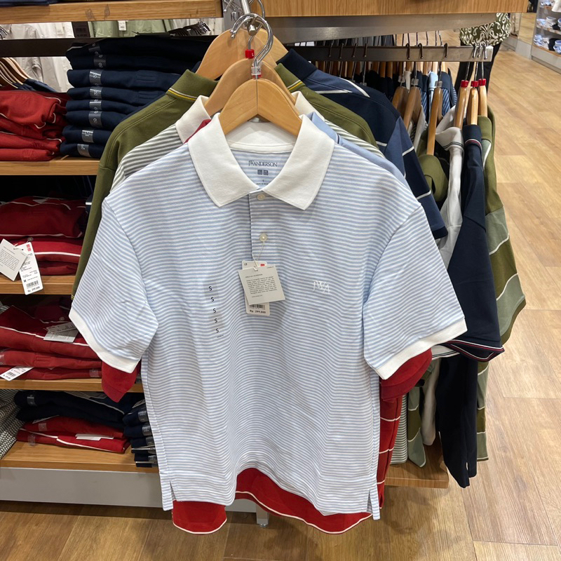 Polo Uniqlo Man dry pique garis blue