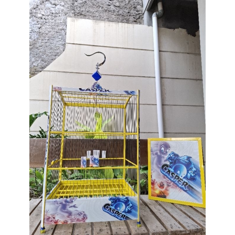 Sangkar Kandang Kotak Kenari | Decal Water Slide Motif Casper | Ruji Fiber 1mm