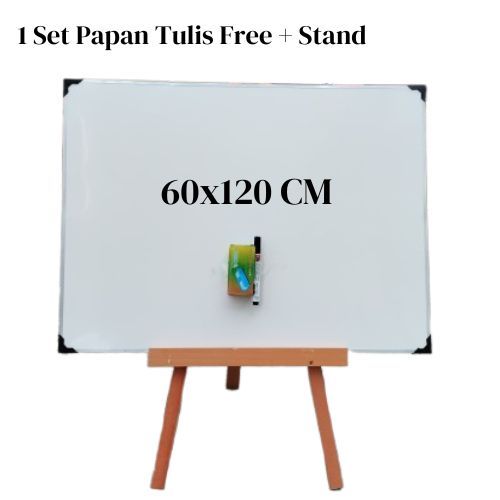 

Set Papan Tulis 60x120 cm + Stand / Penyangga Free Spidol Penghapus / Stand 90 cm