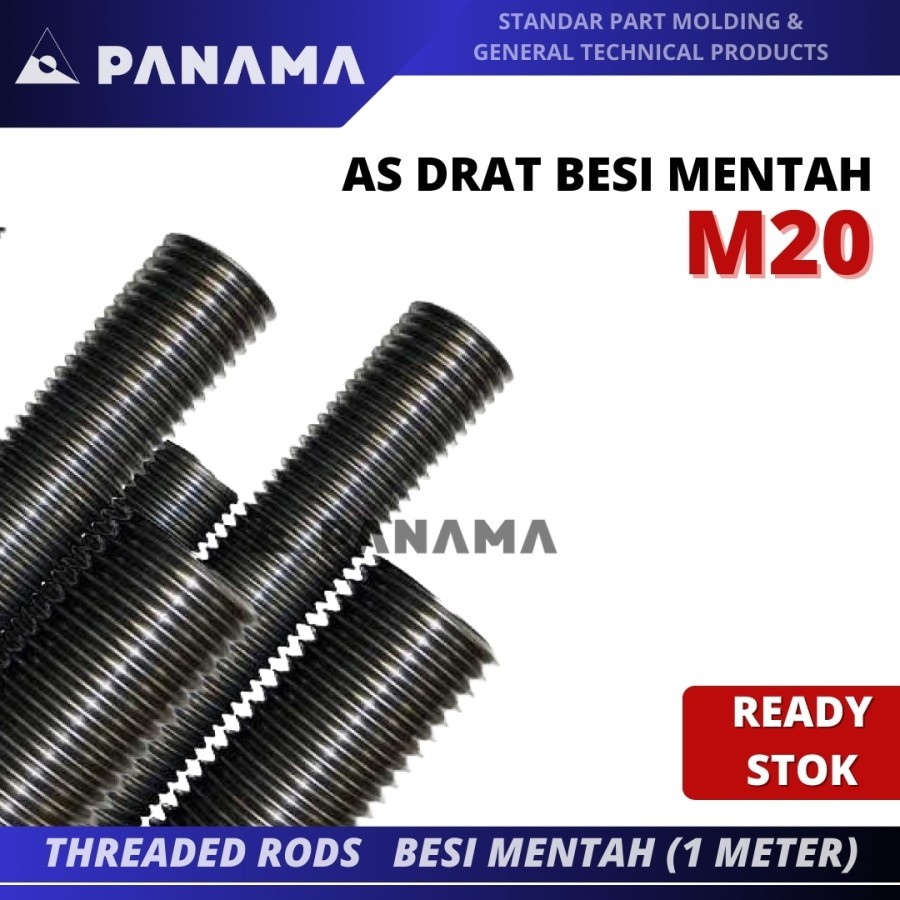 As Drat Besi Mentah M20 x 1 Meter Asdrat Long Drat Besi Mentah