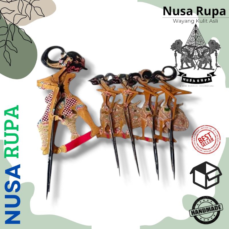 Wayang Kulit Asli Pandawa Lima Gapit Sungu Prodo Emas Ukuran Standar Dalang