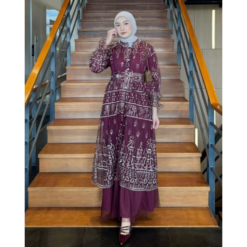 GLORYA MONIKA ALIENA MAXI DRESS Gamis Wanita Pesta Kondangan Kekinian Terbaru Inner Polos Bahan Hyge
