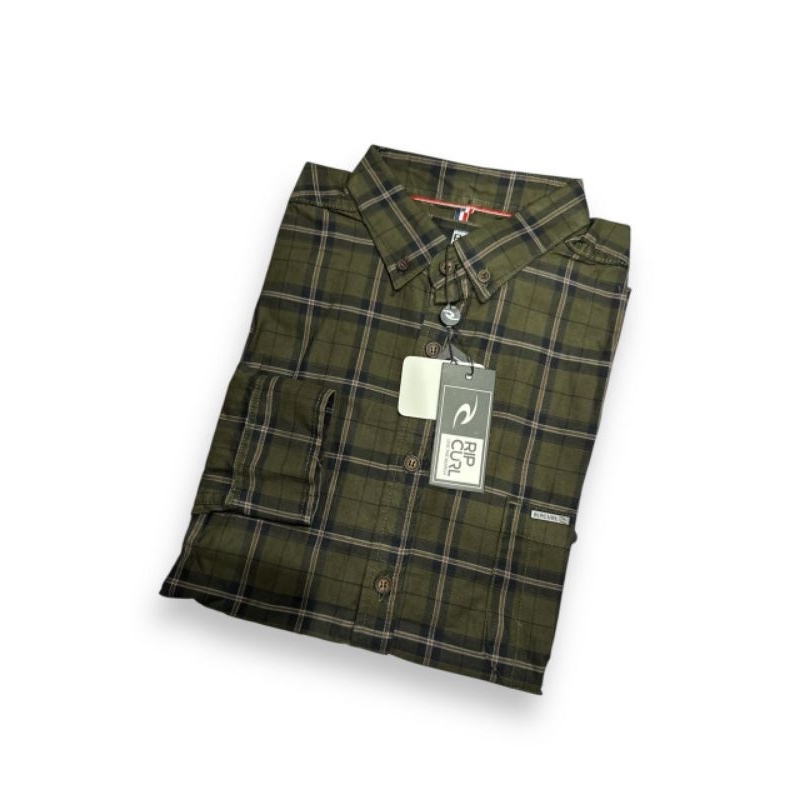 (𝐊𝐞𝐦𝐞𝐣𝐚 𝐅𝐥𝐚𝐧𝐞𝐥 𝐌 𝐋)Hijau Army Kemeja Pria Lengan Panjang Bahan Flanel Motif Kotak-kotak Hem Flanel P