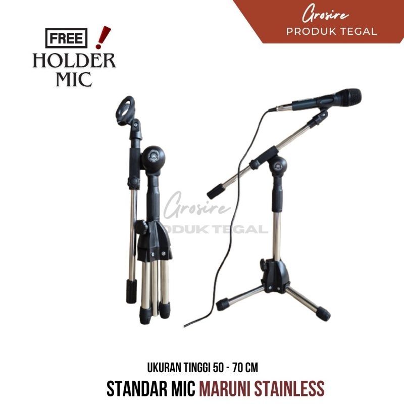 Stand  Mic Maruni Pendek Stainless Steel + Holder mic