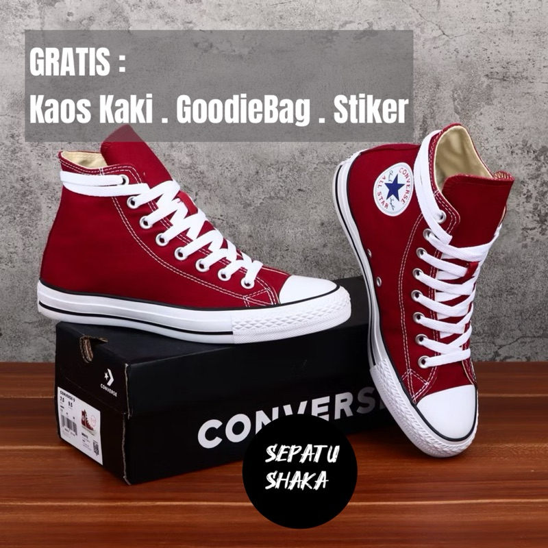Sepatu Converse All Star Classic Red Merah Maroon | Converse Klasik  High Tinggi Merah Marun