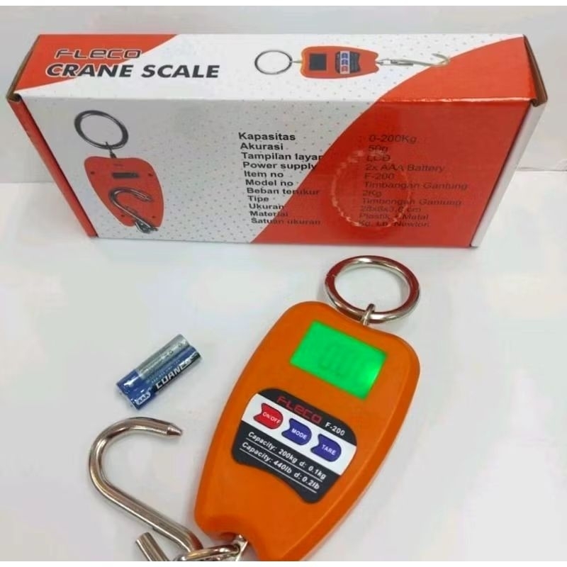 Promo Timbangan Gantung digital merk Fleco F 200kap 200kgcasing ABSpower batre A3 x 2 pcs timbangan 