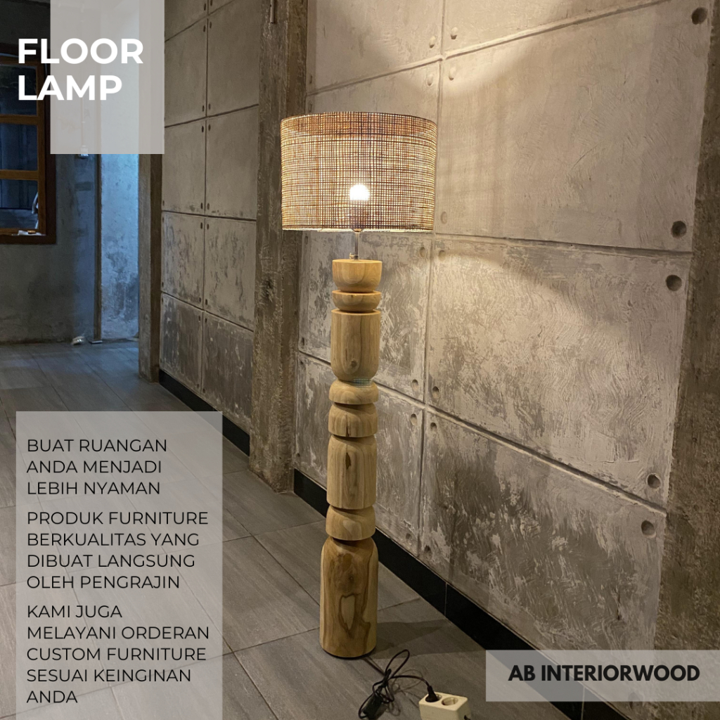 Standing Lamp Full Kayu Jati dibubut - Lampu Ruangan atau Tidur
