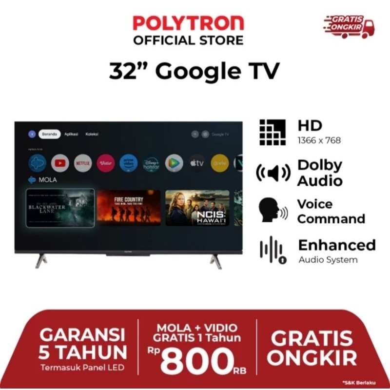 TV LED POLYTRON 32INCH GOOGLE TV PLD 32RG9059 TV POLYTRON 32 INCH GOOGLE TV