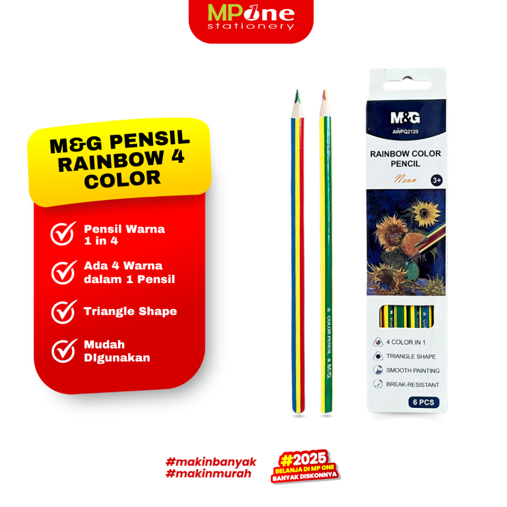 

(1 KOTAK) M&G Pensil Warna Rainbow 4 Warna AWPQ2120 / Pensil Warna 4 Warna 1 Pensil M&G