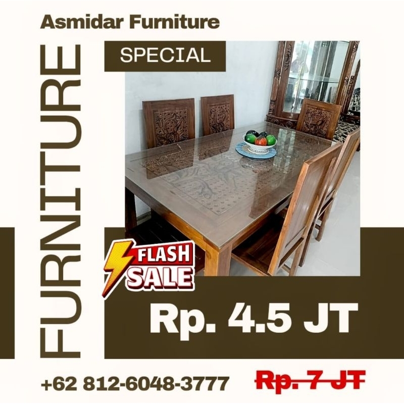 MEJA MAKAN JATI JEPARA KURSI 6