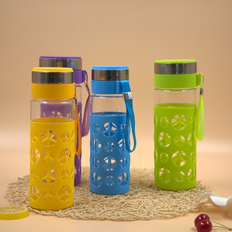 Botol Minum Kaca Lapis Karet Motif Lucu Tumbler Kaca Botol Minum Kaca Motif Cover Plastik 750ml