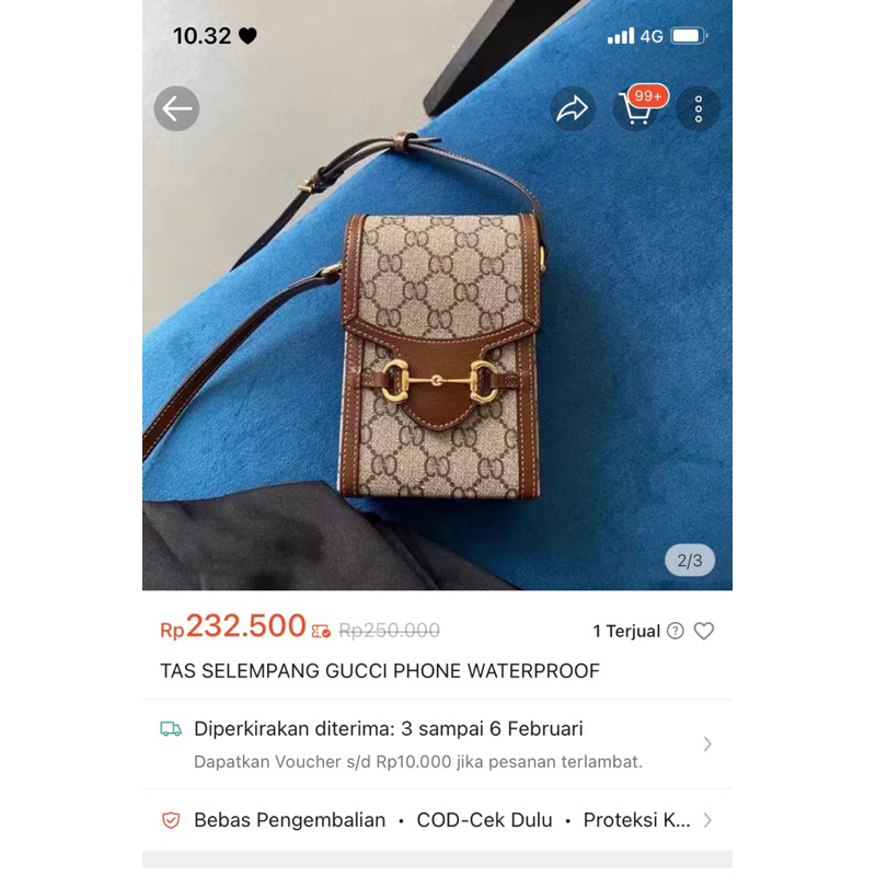 JUAL RUGI TAS SELEMPANG PHONE GUCCI WATERPROOF (preloved)