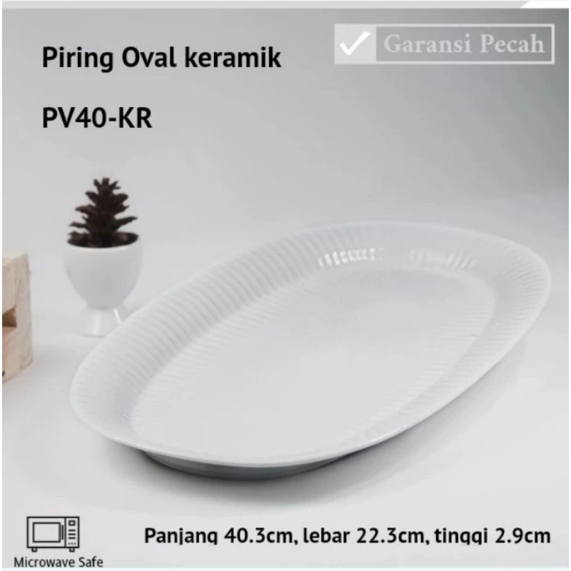 Piring Saji Oval Keramik polos 40cm (1 PCs) Piring Ikan Blanc by Indo keramik - PV40KR