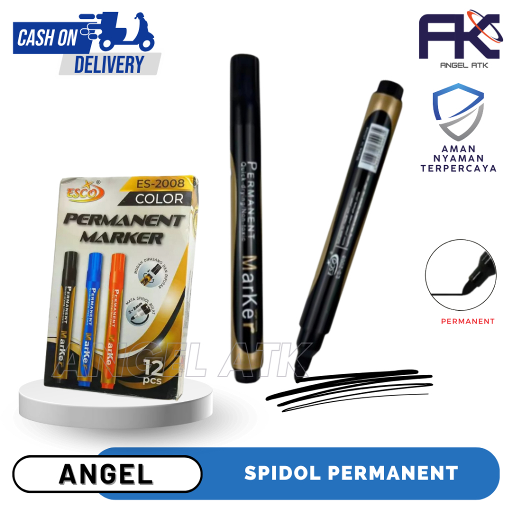 

( Paket Hemat 12 Pcs ) Spidol Esco 2008 / Spidol Permanent / Tinta Hitam / Spidol Anti Luntur / Spidol Papan Tulis / Spidol Murah / Harga Grosir / Cash On Delivery / Atk Blessing