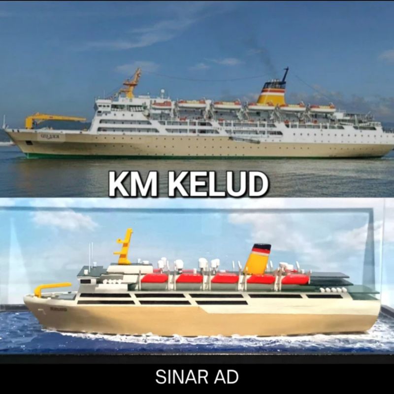 Diecast Miniatur Kapal Laut Pelni KM Kelud + Diorama laut Miniature Ship