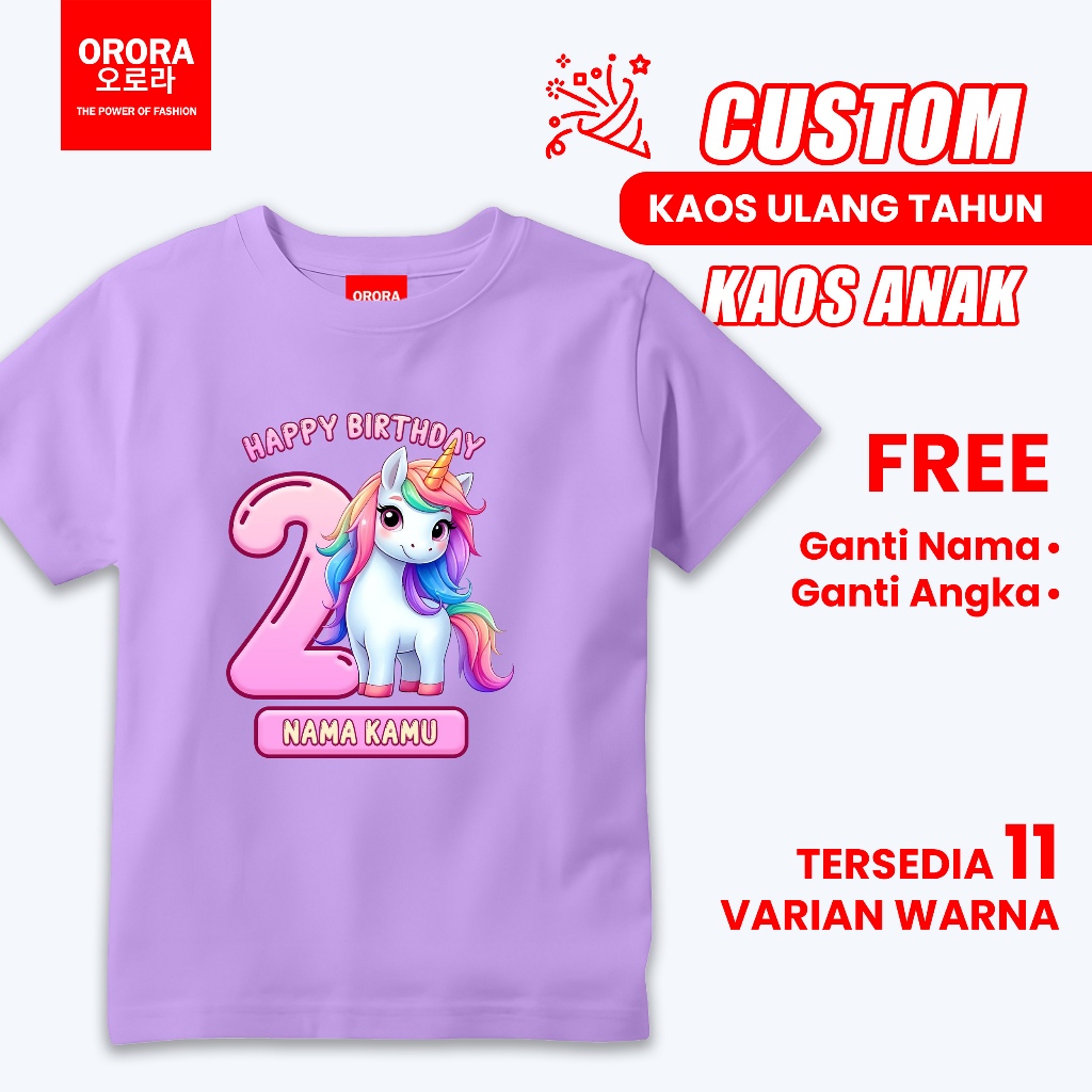 ORORA Baju Anak Happy Birthday Custom LITTLE PONY Sablon 3D Katun Tebal- Kaos Anak UNISEX KA NORHB 7