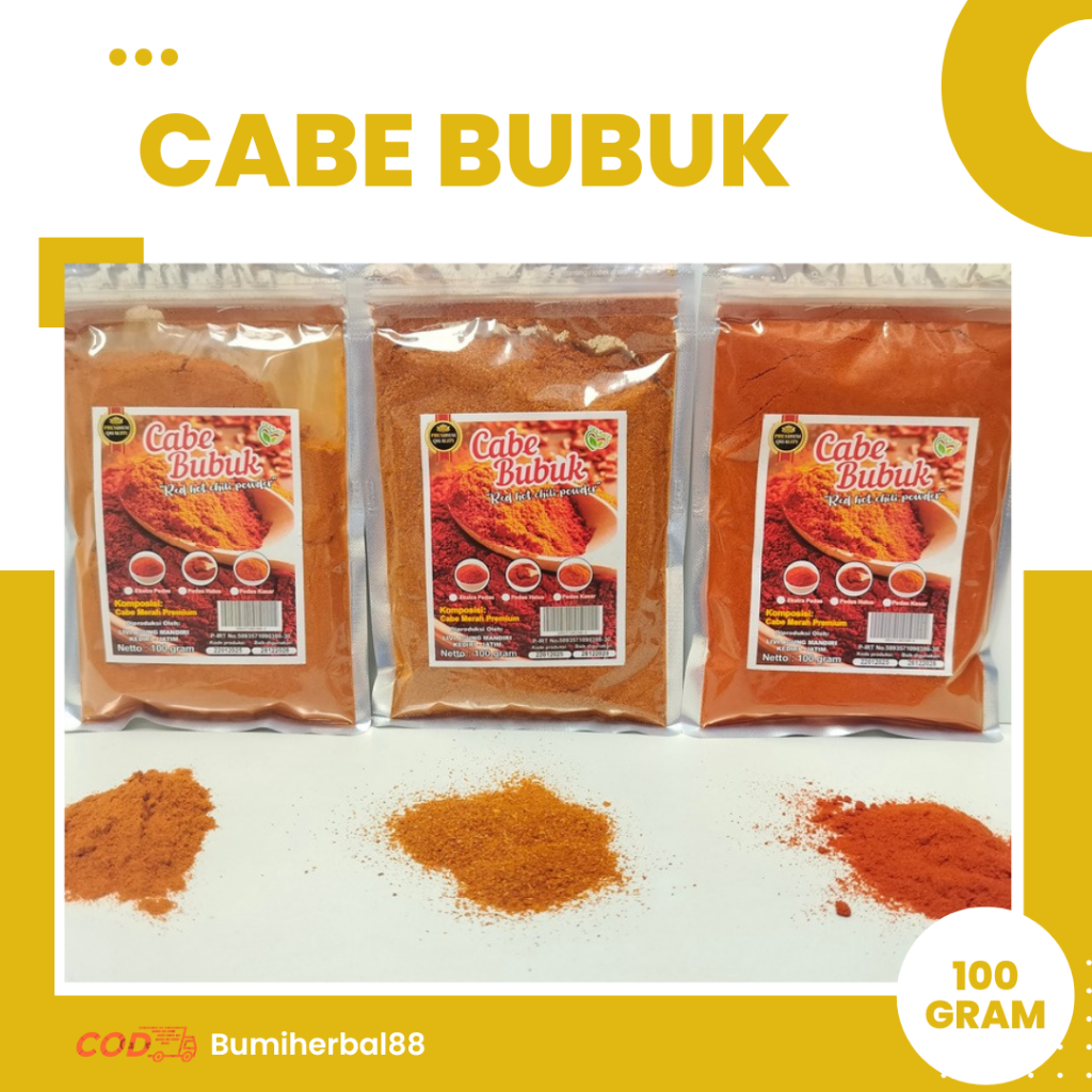 

Cabe Bubuk / Cabai Bubuk / Chilli Powder Kemasan 100 Gr