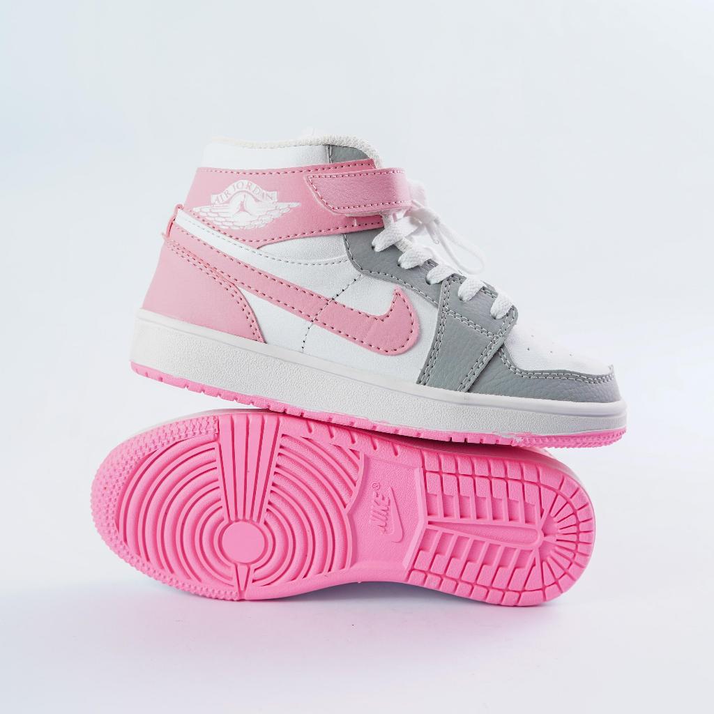 Sepatu Anak Perempuan Santai Merek Air Jordan Warna Pink Kombinasi Putih Abu Umur 1 2 3 4 5 6 7 8 9 