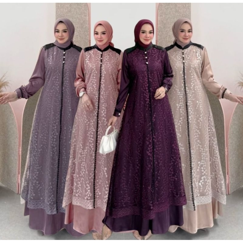 [ SIZE STANDARD & JUMBO ]  NABILA - SELISA GAMIS SET OUTER 100% PREMIUM ORI BAHAN DOBBY EMBROIDERRY 