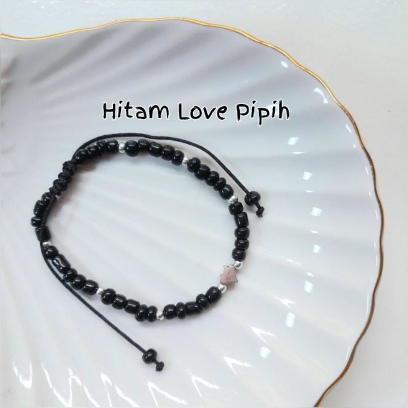 [LV004] Gelang Tali Serut | Gelang Manik Love | Gelang Tali Giok 1 Layer | Beads Bracelet Black Whit