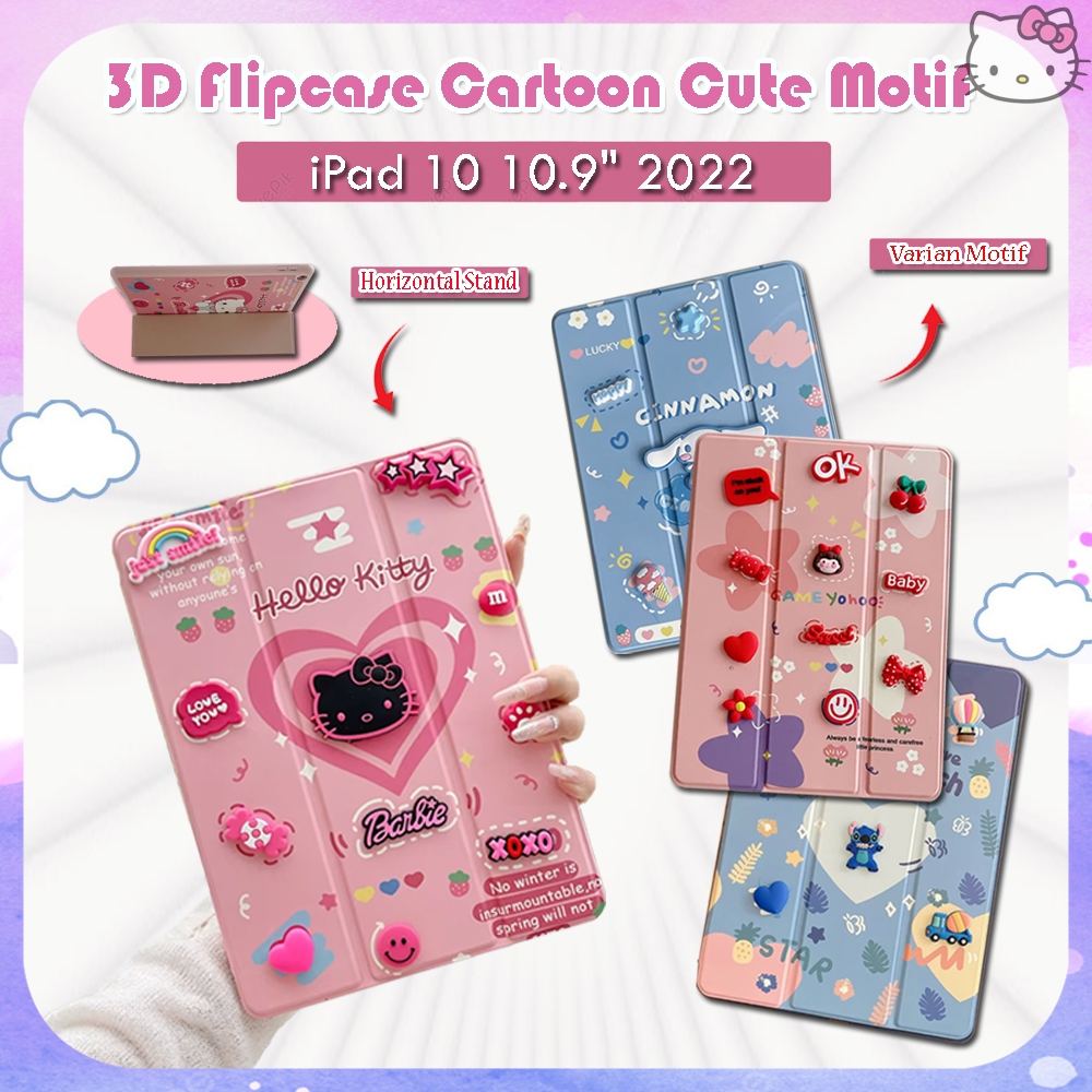 IPAD 10 10.9" 2022 Leather Jelly Flip Softcase Book Cover Stand Sarung Casing Kesing Karakter Lucu P