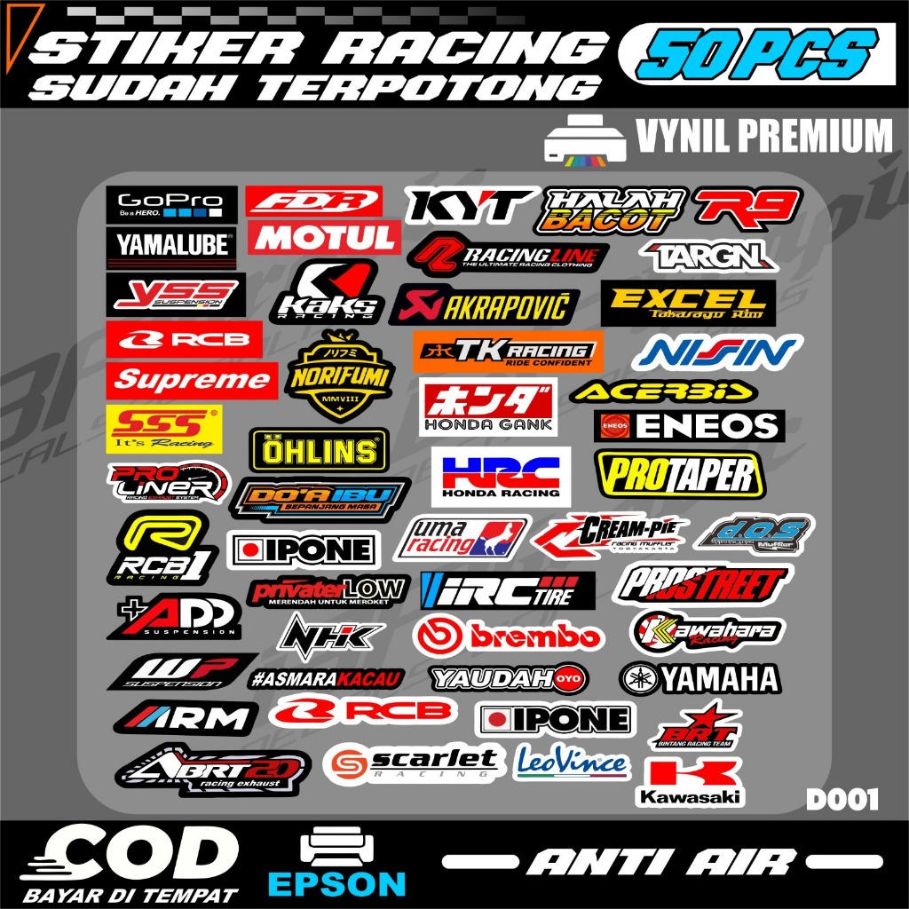 

50 Lembar stiker pack stiker racing motor stiker bengkel sudah cutting tinggal tempel