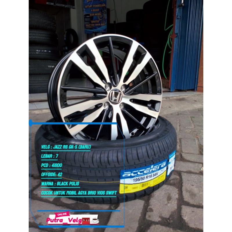 Velg Mobil Murah Jazz RS Gk-5 Ring16 Lebar7 Baut4 Et42 Black polis