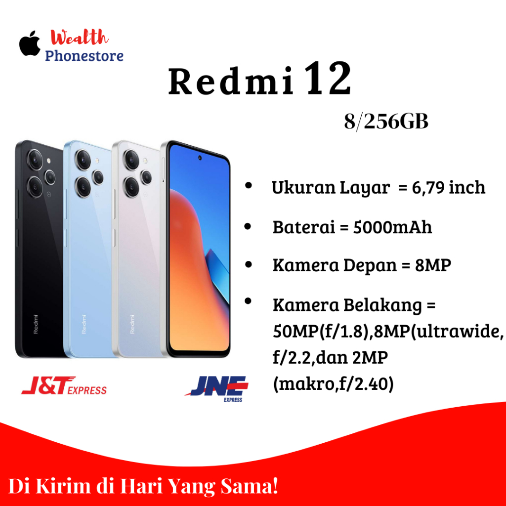 Xiaomi Redmi 12 Ram 8/256GB Ukuran Layar 6.79inch 100% asli HP Media Tek Helio G88 5000mAh 18W Andro